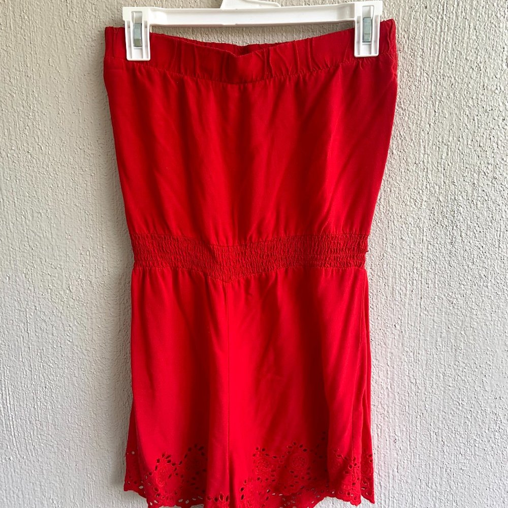 Small Red Strapless Romper